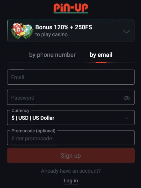 Форма регистрации в Pin-Up Casino